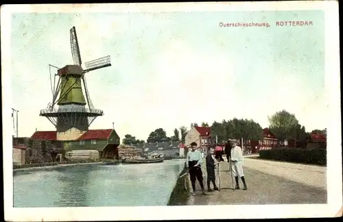 Ak Rotterdam Südholland Niederlande, Overschiescheweg, Windmühle