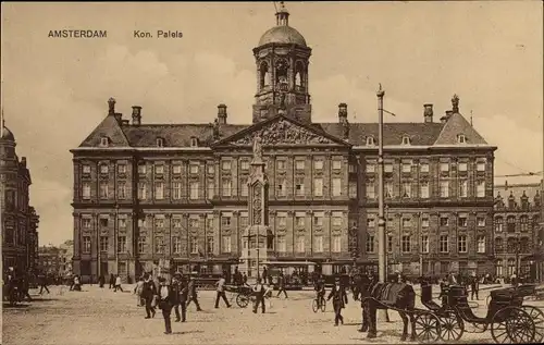 Ak Amsterdam Nordholland Niederlande, Kon. Palais, Kutsche