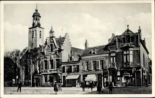 Ak Hellevoetsluis Südholland, Ned. Herv. Kerk en Raadhuis, Platz, Kirche, Läden, Gebäude