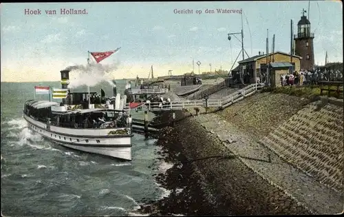 Ak Hoek van Holland Rotterdam Südholland Niederlande, Gezicht op den Waterweg, Schiff, Meer