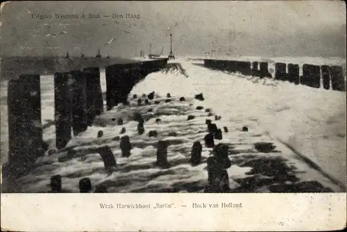 Ak Hoek van Holland Rotterdam Südholland Niederlande,, Wrak Harwichboot Berlin, Meer