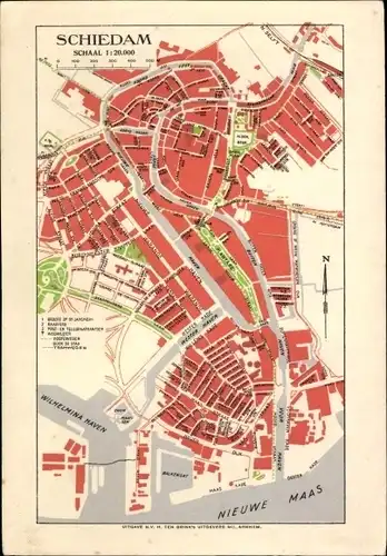 Stadtplan Ak Schiedam Südholland Niederlande, Innenstadt