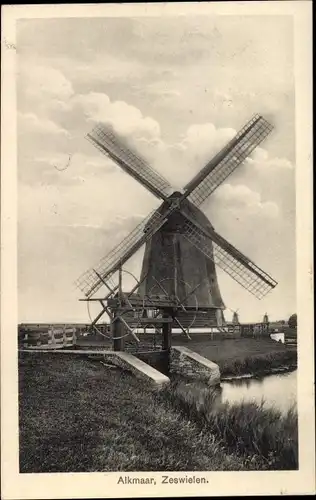 Ak Alkmaar Nordholland Niederlande, Zeswielen, Windmühle