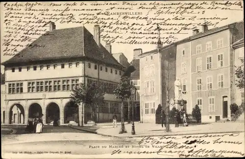Ak Rambervillers Vosges, Place du Marché et Hotel de Ville