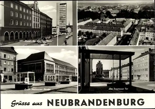 Ak Neubrandenburg in Mecklenburg, Ernst-Thälmann-Straße, Teilansicht, HO-Hotel in den Vier Toren