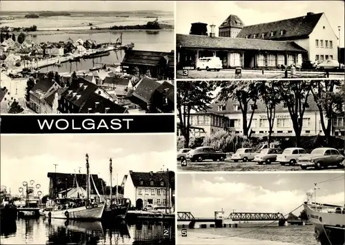 Ak Wolgast, Hafen, Dampferanlegestelle, Neues Kreiskrankenhaus, HOG Vier Jahreszeiten