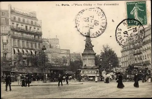 Ak Paris XVII., Place Clichy, Vue d'ensemble