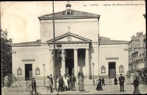 Ak Paris XVII., Eglise Sainte Marie des Batignolles et rue des Batignolles, Verkehrspolizist