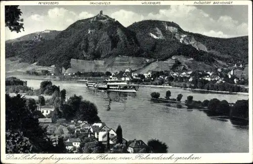 Ak Königswinter am Rhein, Ort vom Rolandseck aus gesehen, Salondampfer