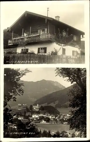 Ak Ruhpolding in Oberbayern, Haus Woldheim, Durchblick zum Ort