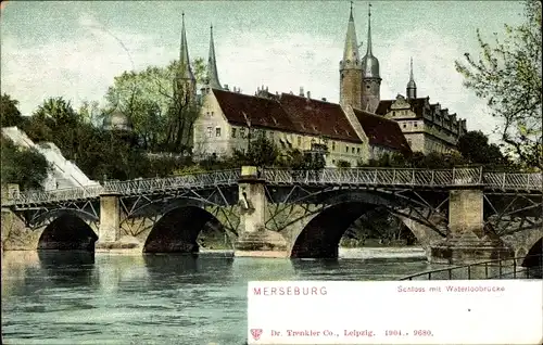 Ak Merseburg an der Saale, Schloss, Waterloobrücke