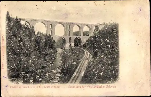 Relief Ak Pöhl Vogtland, Blick auf die Elstertalbrücke