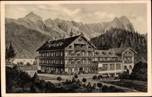 Ak Garmisch Partenkirchen in Oberbayern, Rießersee, Alpspitze und Waxenstein