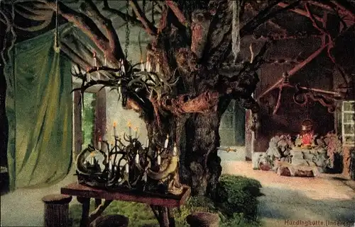 Ak Ettal Oberbayern, Schloss Linderhof, Park, Hundinghütte, Inneres