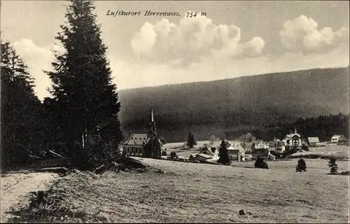 Ak Herrenwies Forbach im Schwarzwald Baden, Teilansicht mit Kirche