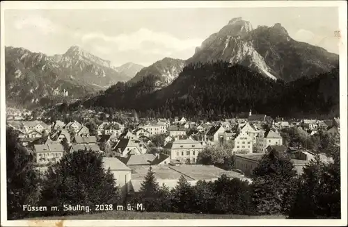 Ak Füssen im schwäbischen Kreis Ostallgäu, Gesamtansicht des Ortes mit Säuling