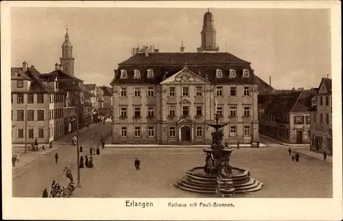 Ak Erlangen in Mittelfranken Bayern, Rathaus mit Pauli-Brunnen