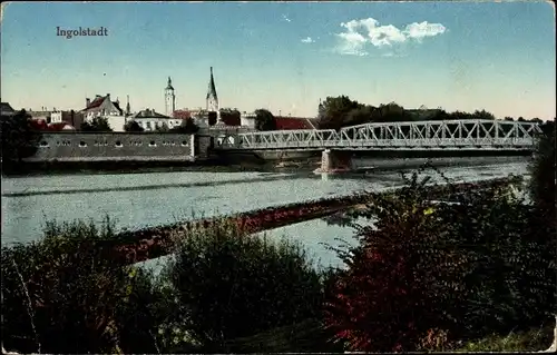Ak Ingolstadt an der Donau Oberbayern, Teilansicht mit Brücke
