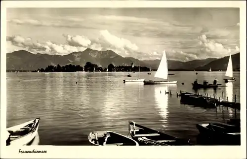 Ak Frauenwörth Insel Frauenchiemsee Chiemsee, Teilansicht, Segelboote