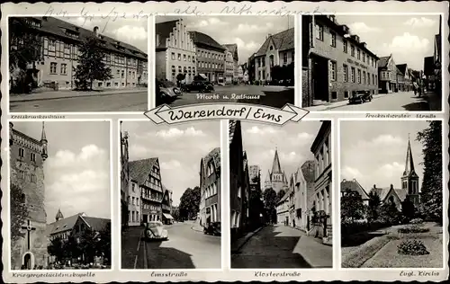 Ak Warendorf im Münsterland, Markt und Rathaus, Evangelische Kirche, Klosterstraße, Emsstraße