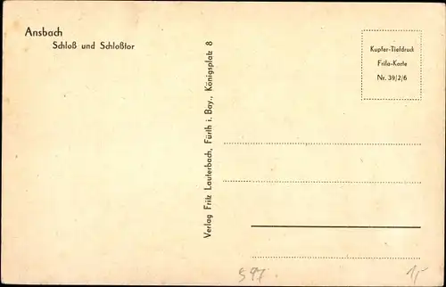 Ak Ansbach in Mittelfranken Bayern, Schloss und Schlosstor