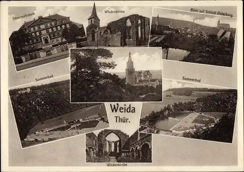 Ak Weida in Thüringen, Wiedenkirche, Sommerbad, Schloss Osterhof, Oberrealschule