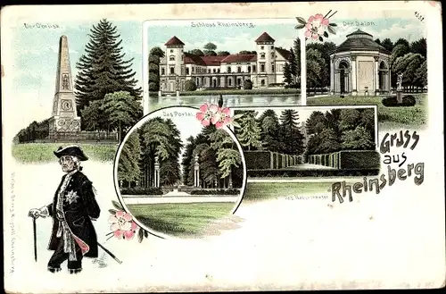 Litho Rheinsberg in Brandenburg, Schloss, Salon, Portal, Obelisk