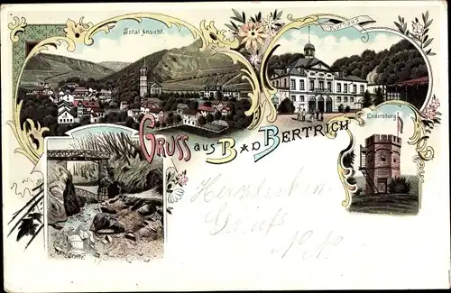 Litho Bad Bertrich an der Mosel Eifel, Kurhaus, Endersburg, Panorama