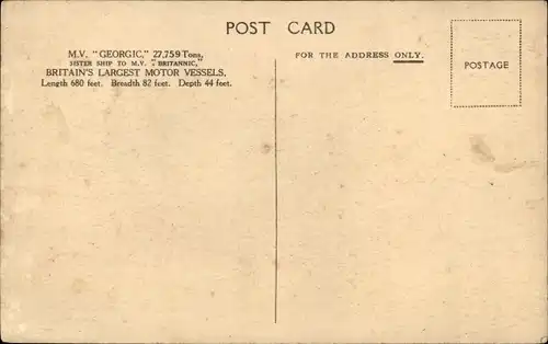 Künstler Ak MV Georgic, White Star Line, Passagierschiff