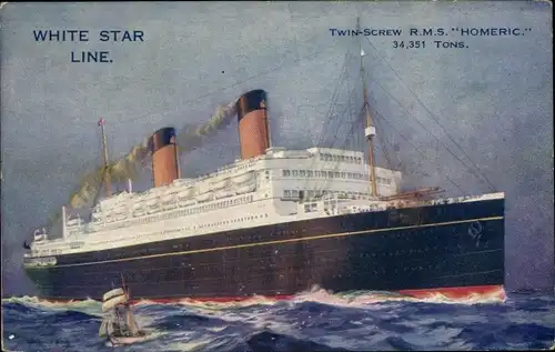 Künstler Ak Twin Screw RMS Homeric, White Star Line, Passagierdampfer