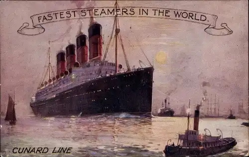 Künstler Ak RMS Lusitania, Cunard Line, Fastest Steamers in the World, Passagierdampfer