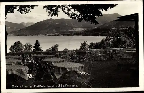 Ak Bad Wiessee Oberbayern, Gaststätte Herzogl. Gut Kaltenbrunn, Blick auf die Berglandschaft