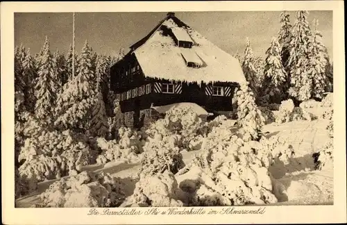 Ak Darmstadt in Hessen, Winterpartie, Ski und Wanderhütte im Schwarzwald