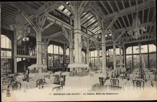 Ak Enghien les Bains Val d'Oise, La Casino, Salle du Restaurant