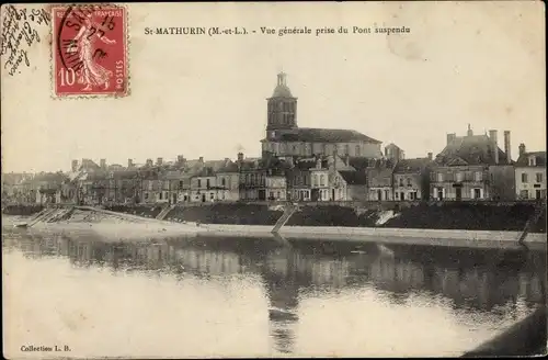 Ak Saint Mathurin sur Loire Maine et Loire, Vue generale prise du Pont suspendu