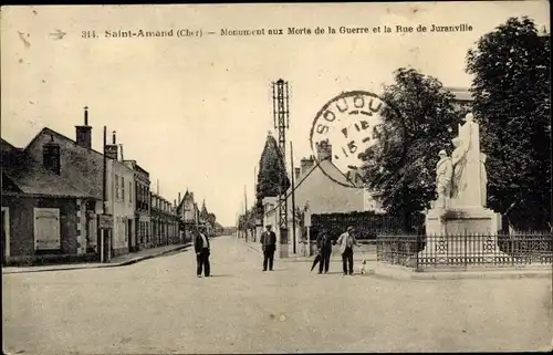 Ak Saint Amand Montrond Cher, Monument aux Morte de la Guere et la Rue de Juranville