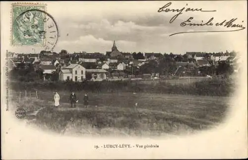 Ak Lurcy Lévis Allier, vue générale, prairie