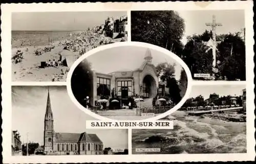 Ak Saint Aubin sur Mer Calvados, L'Heure du Bain, Calvaire, Casino