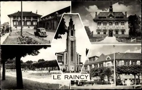 Ak Le Raincy Seine Saint Denis, La Gare, L´Hôtel de Ville, Le Parc