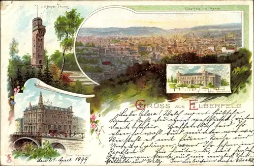 Litho Elberfeld Wuppertal in Nordrhein Westfalen, v. d. Heydt Turm, Hotel Weidenhof