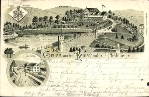 Litho Remscheid im Bergischen Land, Talsperre, Mebusmühle, Hotel Restaurant