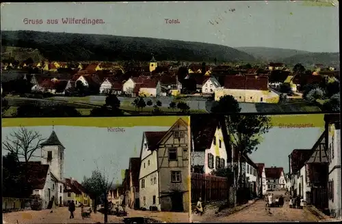 Ak Wilferdingen Remchingen im Enzkreis, Totale, Kirche, Straßenpartie