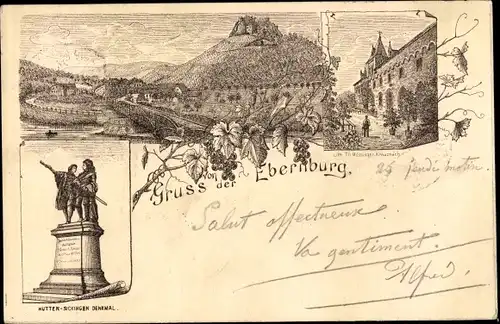 Litho Bad Münster am Stein Ebernburg, Englischer Hof, Sickingen Denkmal, Rheingrafenstein