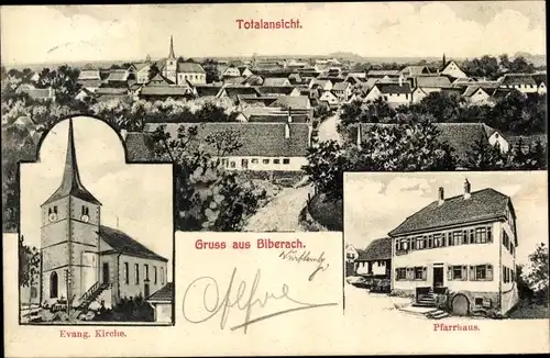 Ak Biberach im Schwarzwald Baden, Totalansicht, Kirche, Pfarrhaus
