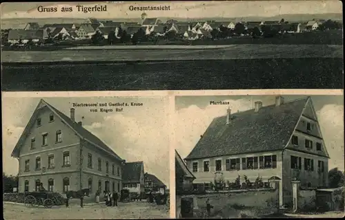 Ak Tigerfeld Pfronstetten in Baden Württemberg, Panorama, Gasthof z. Krone, Pfarrhaus