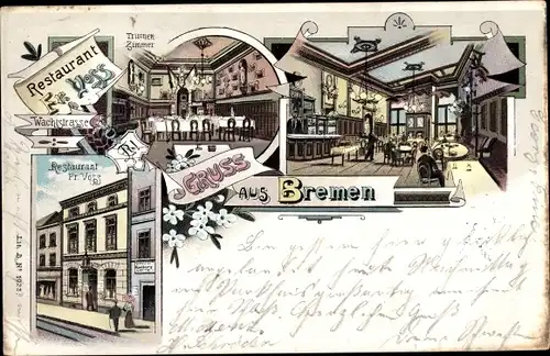Litho Hansestadt Bremen, Restaurant, Wachtstraße, Innenansicht