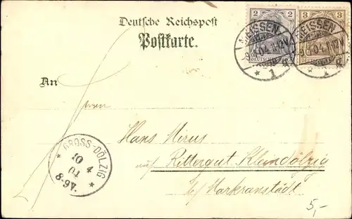 Litho Mehren Löthain in Sachsen, Alte Schule, Gasthof, Neue Schule, Blumen