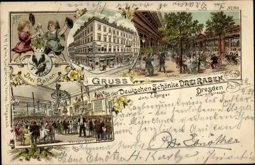 Litho Dresden, Deutsche Schänke Drei Raben, Marienstraße, Tanzsaal