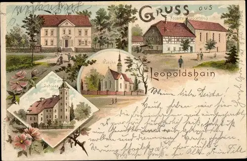 Litho Łagów Leopoldshain Zgorzelec Görlitz in Schlesien, Schloss, Kirche, Post, Gasthaus