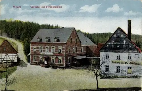 Ak Mosel Zwickau in Sachsen, Gasthaus zur Forellenmühle, Bäckerei